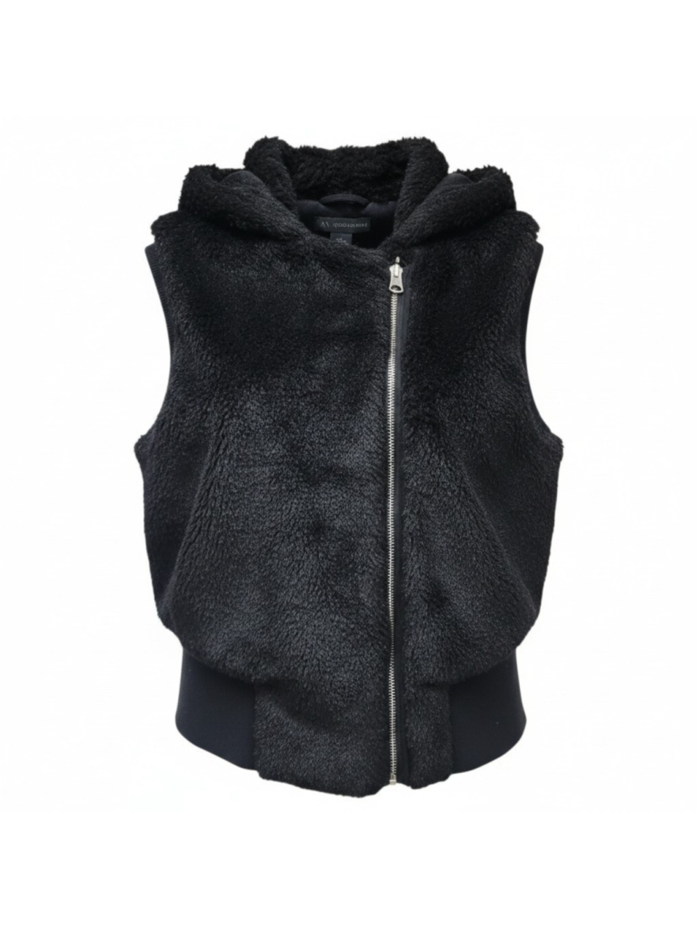 Armani Exchange Black Plush Faux-Fur Asymmetrical Double Full-Zip Hoodie Vest XS